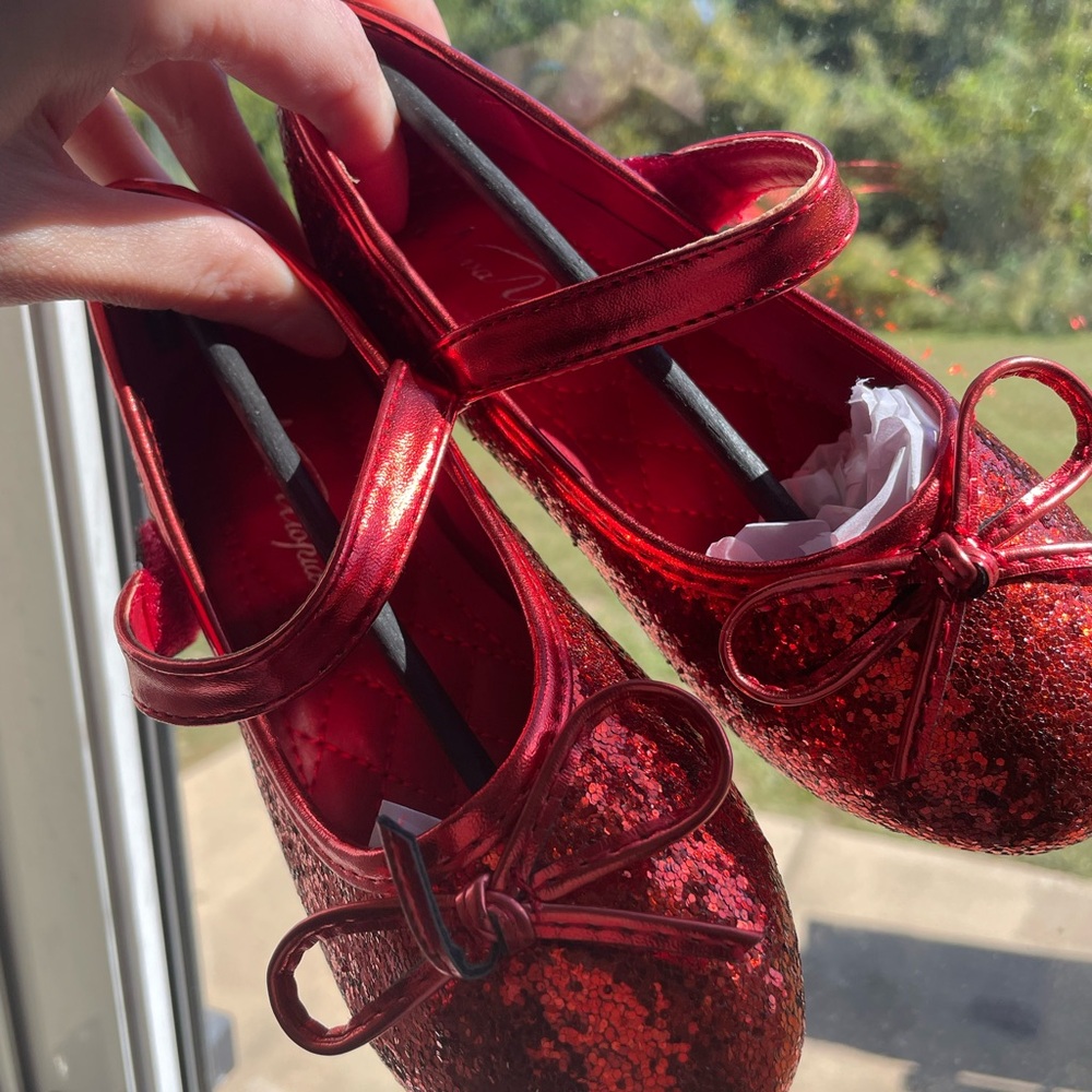 Red Glitter Sparkle Flats Shoes Kids With Strap Size 10 Christmas Dorthy